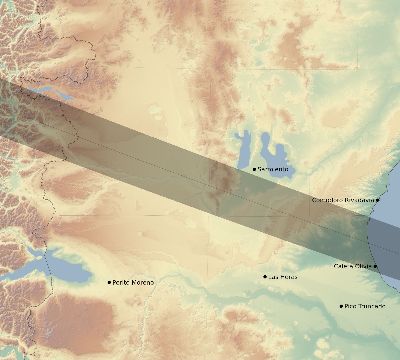 Map of the eclipse path across Argentina on 01/25/1963