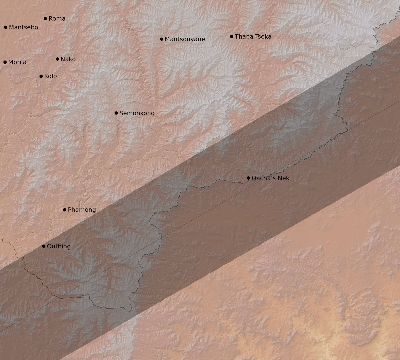 Map of the eclipse path across Lesotho on 01/25/1963