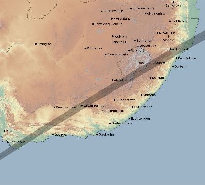 Map of the eclipse path across South Africa on 01/25/1963