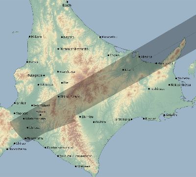 Map of the eclipse path across Japan on 07/20/1963