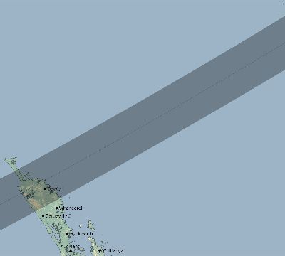 Map of the eclipse path across New Zealand on 05/30/1965
