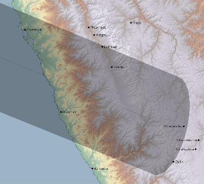 Map of the eclipse path across Peru on 05/30/1965
