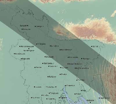 Map of the eclipse path across Bangladesh on 11/23/1965