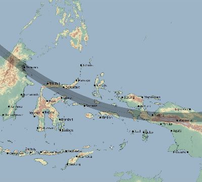 Map of the eclipse path across Indonesia on 11/23/1965