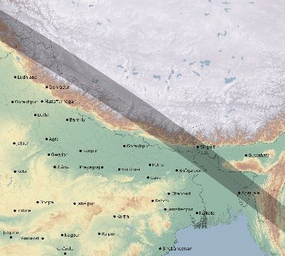 Map of the eclipse path across India on 11/23/1965