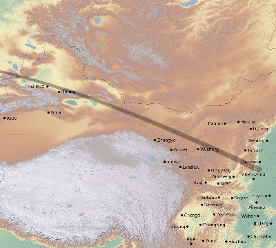 Map of the eclipse path across China on 05/20/1966