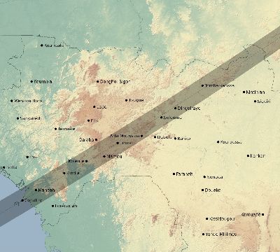Map of the eclipse path across Guinea on 05/20/1966