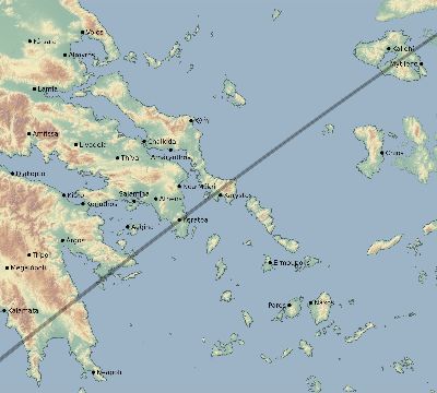 Map of the eclipse path across Greece on 05/20/1966