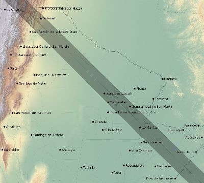Map of the eclipse path across Argentina on 11/12/1966