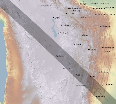 Map of the eclipse path across Bolivia on 11/12/1966