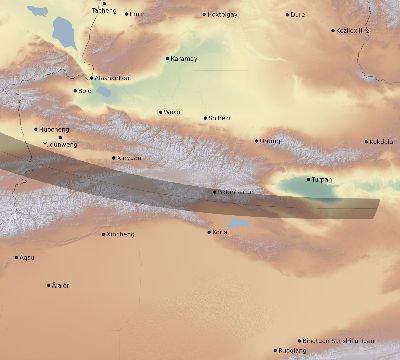 Map of the eclipse path across China on 09/22/1968