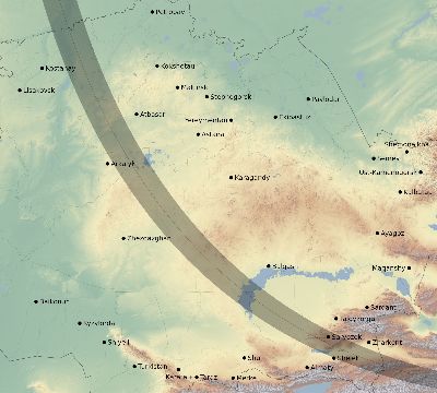Map of the eclipse path across Kazakhstan on 09/22/1968