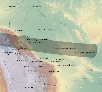 Map of the eclipse path across Bolivia on 09/11/1969