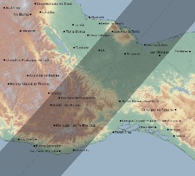 Map of the eclipse path across Mexico on 03/07/1970