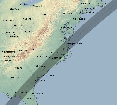 Map of the eclipse path across United States on 03/07/1970