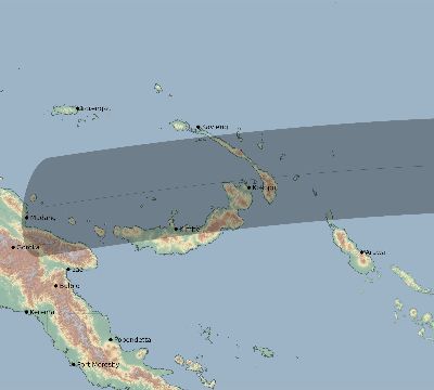 Map of the eclipse path across Papua New Guinea on 08/31/1970