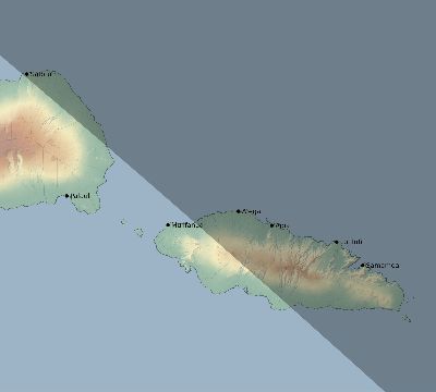 Map of the eclipse path across Samoa on 08/31/1970