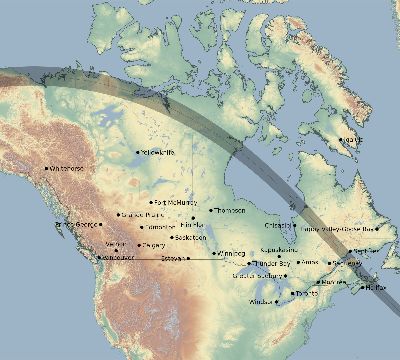 Map of the eclipse path across Canada on 07/10/1972