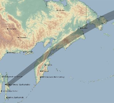 Map of the eclipse path across Russia on 07/10/1972