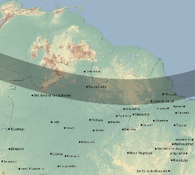 Map of the eclipse path across Brazil on 12/24/1973