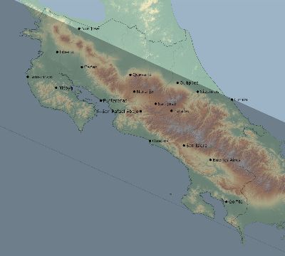 Map of the eclipse path across Costa Rica on 12/24/1973
