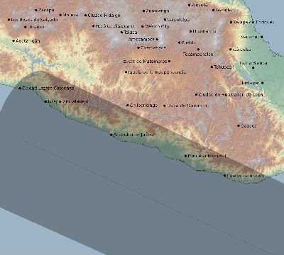 Map of the eclipse path across Mexico on 12/24/1973