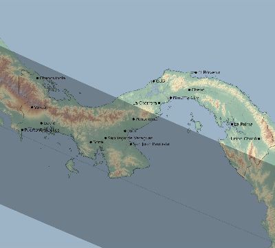 Map of the eclipse path across Panama on 12/24/1973