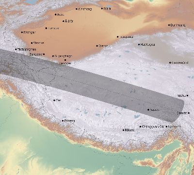 Map of the eclipse path across China on 04/29/1976
