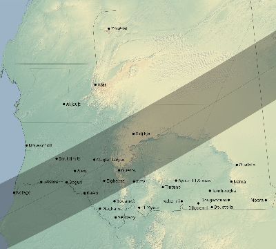 Map of the eclipse path across Mauritania on 04/29/1976