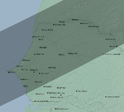 Map of the eclipse path across Senegal on 04/29/1976