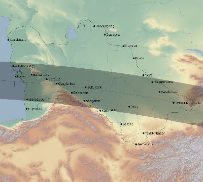 Map of the eclipse path across Turkmenistan on 04/29/1976