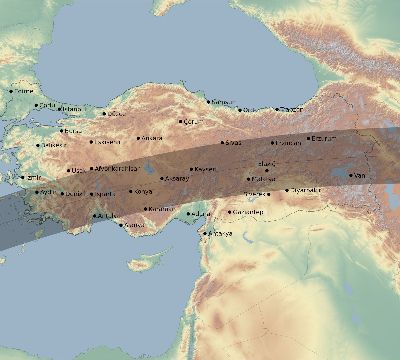 Map of the eclipse path across Turkey on 04/29/1976