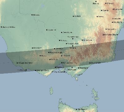 Map of the eclipse path across Australia on 10/23/1976