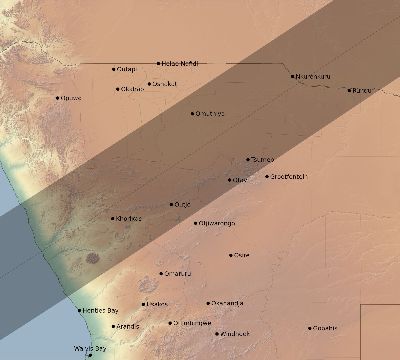 Map of the eclipse path across Namibia on 04/18/1977