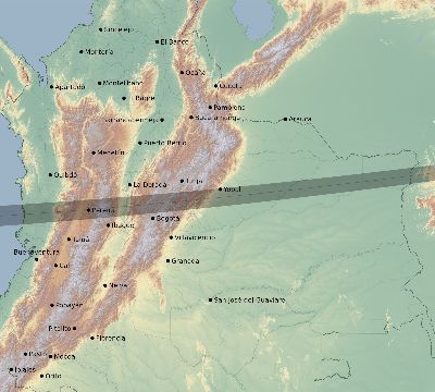 Map of the eclipse path across Colombia on 10/12/1977