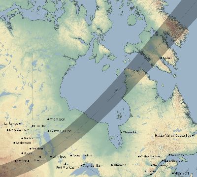 Map of the eclipse path across Canada on 02/26/1979