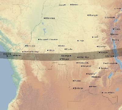 Map of the eclipse path across DR Congo on 02/16/1980
