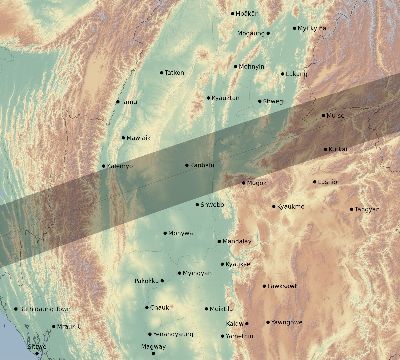 Map of the eclipse path across Myanmar on 02/16/1980
