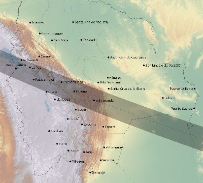 Map of the eclipse path across Bolivia on 08/10/1980