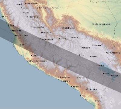 Map of the eclipse path across Peru on 08/10/1980