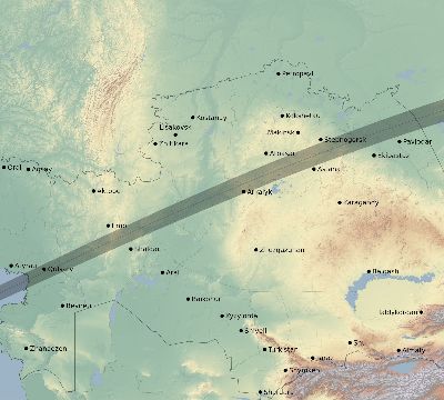 Map of the eclipse path across Kazakhstan on 07/31/1981