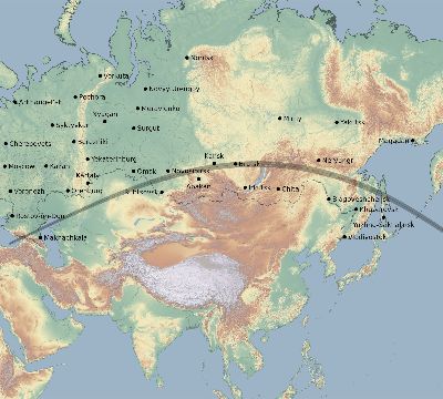 Map of the eclipse path across Russia on 07/31/1981