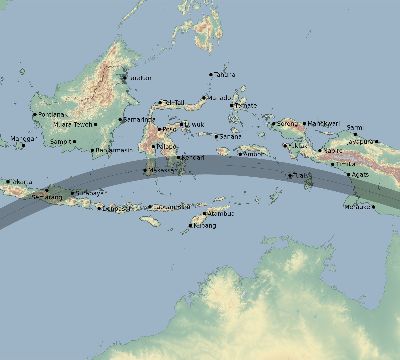 Map of the eclipse path across Indonesia on 06/11/1983