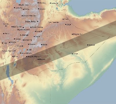 Map of the eclipse path across Ethiopia on 12/04/1983
