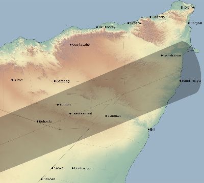 Map of the eclipse path across Somalia on 12/04/1983