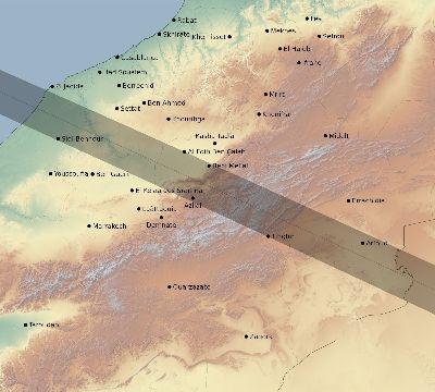 Map of the eclipse path across Morocco on 05/30/1984