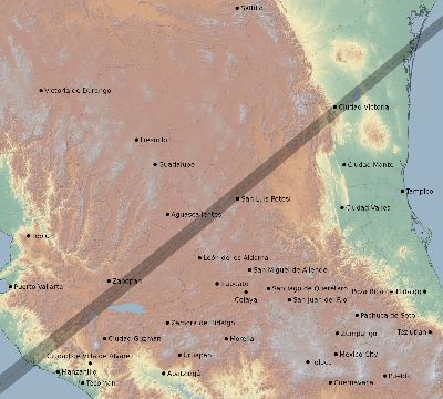 Map of the eclipse path across Mexico on 05/30/1984