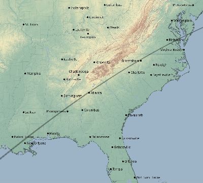 Map of the eclipse path across United States on 05/30/1984