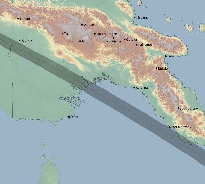 Map of the eclipse path across Papua New Guinea on 11/22/1984
