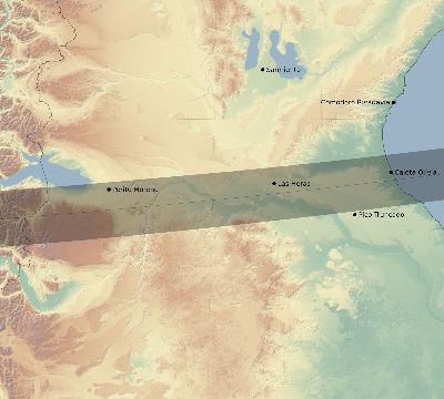 Map of the eclipse path across Argentina on 03/29/1987